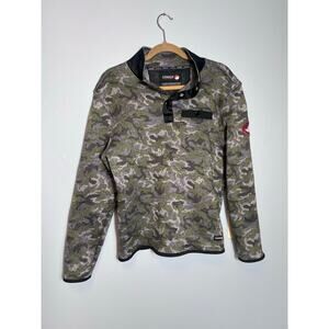 Canada Weathergear Camo Mens Fleece Sweater Medium Pocket Pullover Snap Placket
